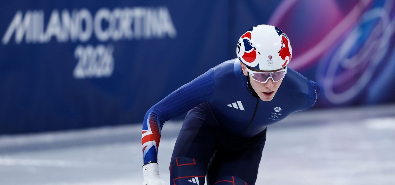 Team GB speed skater Niall Treacy competes at the Milano Cortina 2026 Winter Olympic Games.