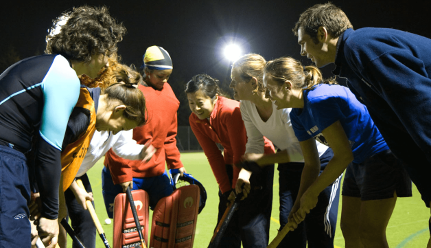 Group huddle during hockey game