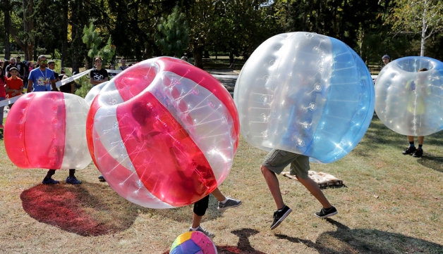 people playing bubble football