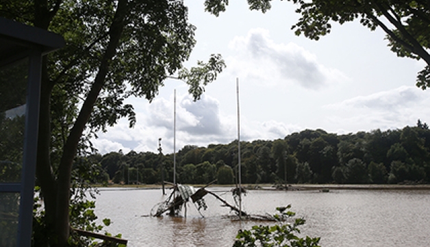 A flooded rugby pitch