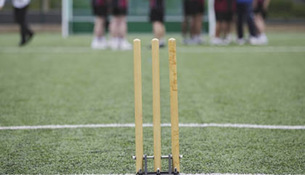 Cricket stumps on an artificial pitch