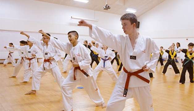 Children are put through their paces at a taekwondo club
