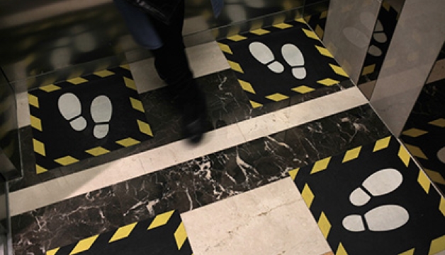 Marking on the floor to help people social distance