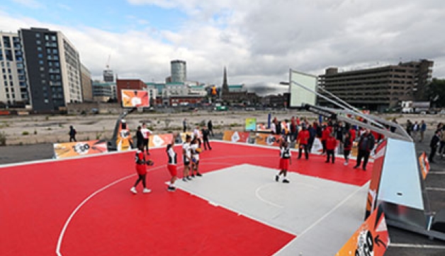 Children in Birmingham play 3x3 basketball at celebrations to mark two years until Birmingham 2022