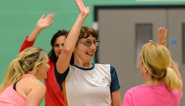 A group celebrate a great moment while playing sport