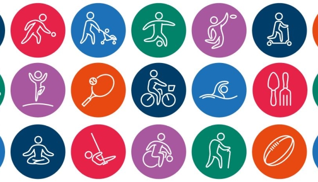 The cover image of the Active Design 3 doc, with circles featuring pictograms of various sports and activities.
