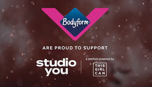 The Bodyform logo on a card saying they proud to support Studio You, a platform powered by This Girl Can
