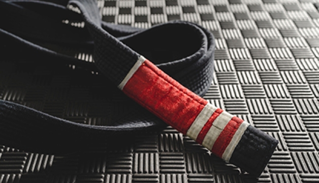 A ju-jitsu belt on a mat.
