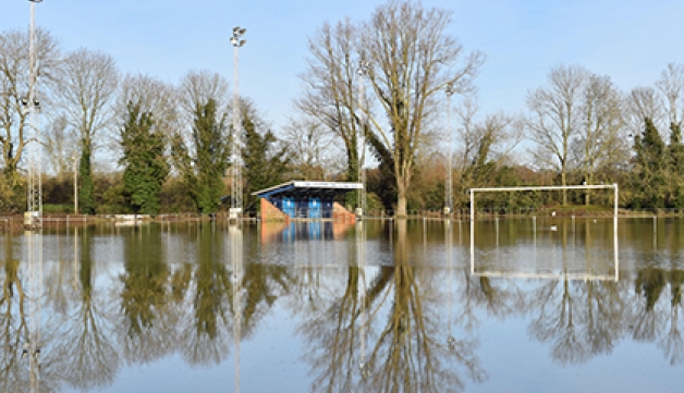A flooded football pitch