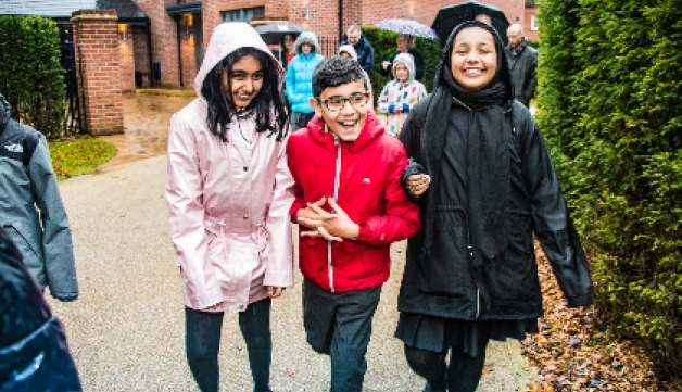 Group of children walking to school 