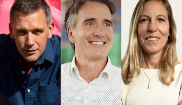 Headshots of Sport England Board members Tom Gribbin, Vaughan Lindsay and Sarah Massey.