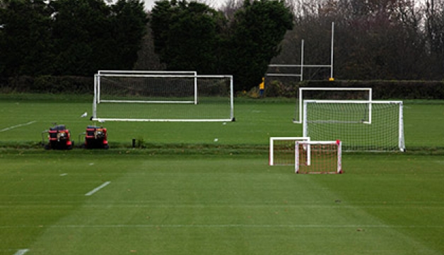 A general view of playing fields, with football pitches in the foreground and rugby pitches in the distance