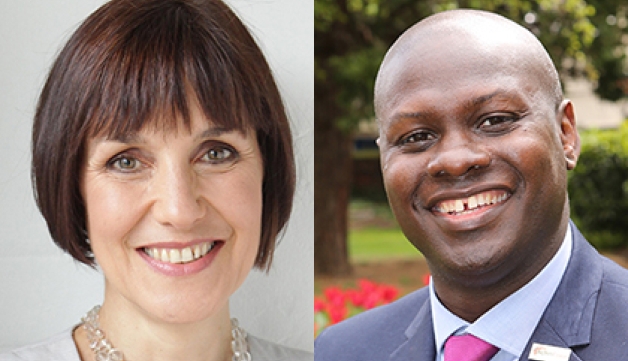 Combined headshots of Michelle Cracknell and Jason Fergus, Sport England board members