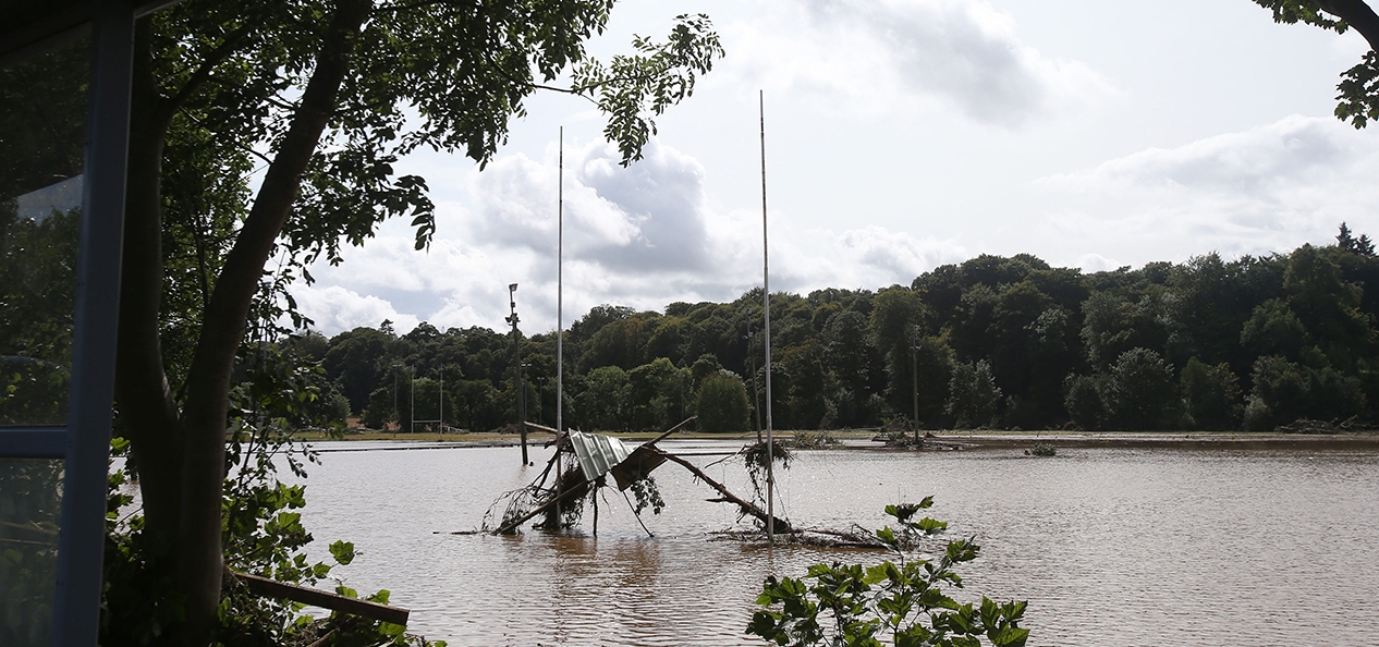 A flooded rugby pitch