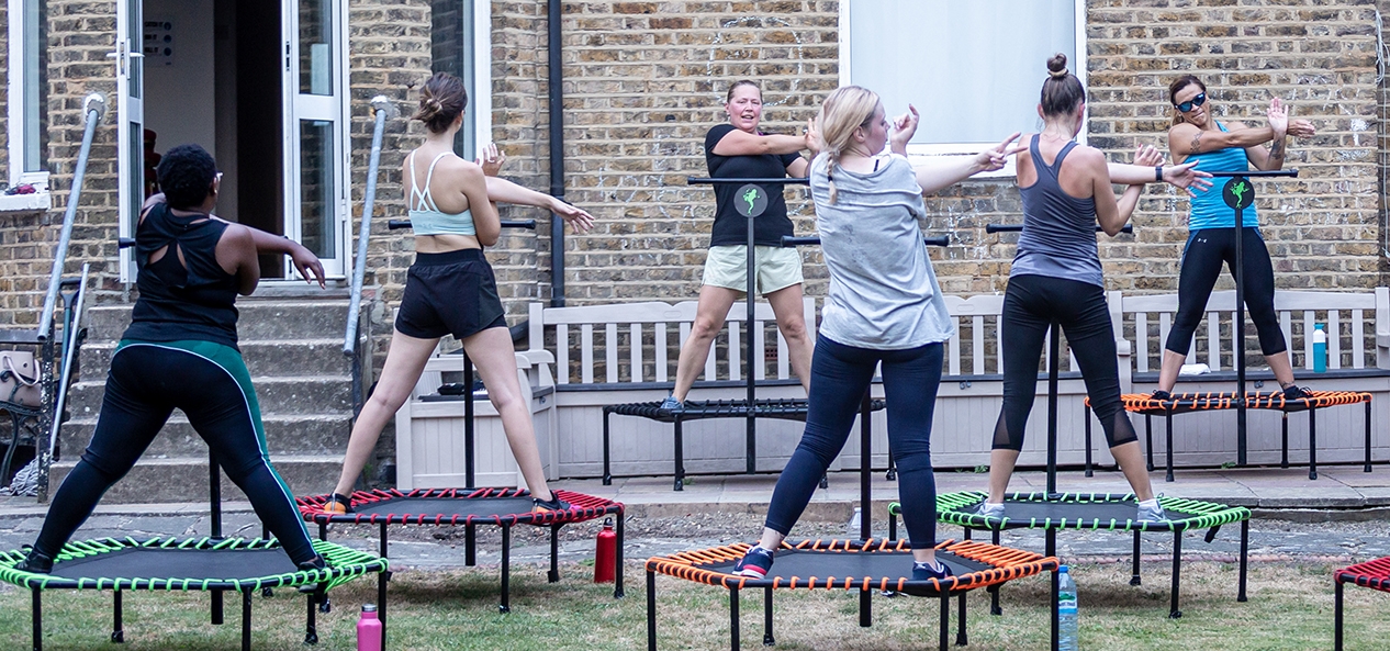 People work out in a group