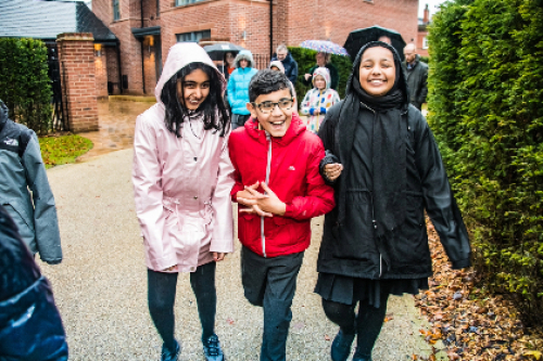Group of children walking to school 