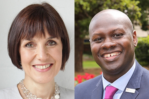 Combined headshots of Michelle Cracknell and Jason Fergus, Sport England board members