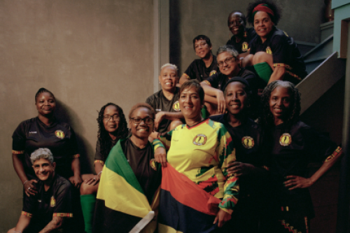 Steppers Women Of Colour Walking Football Club take group portrait