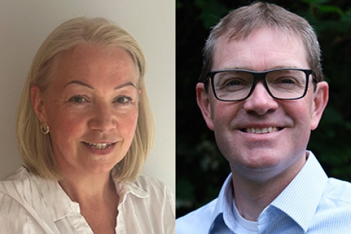 Headshots of Amy Rice and Nick Percy