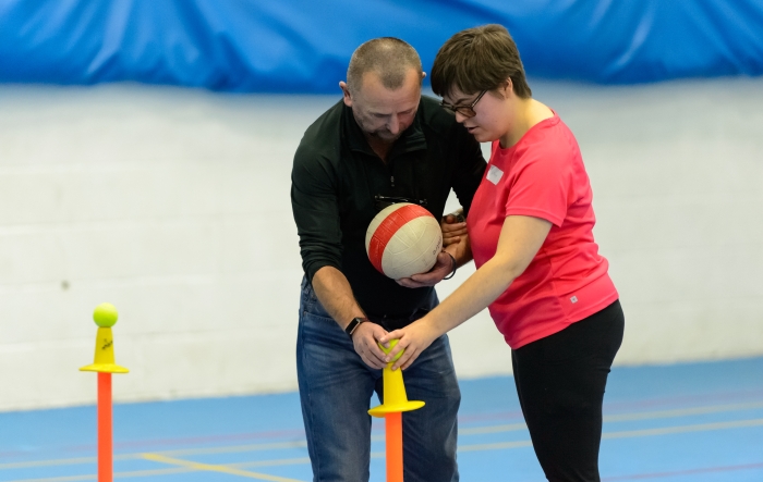 Volunteers prepare a sports session