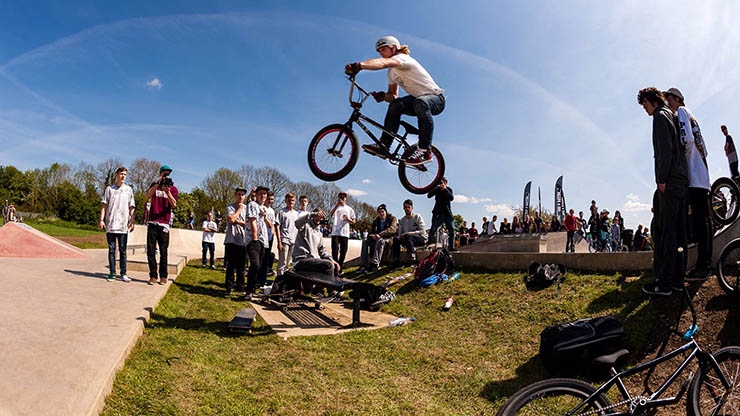 A person making a jump on a BMX