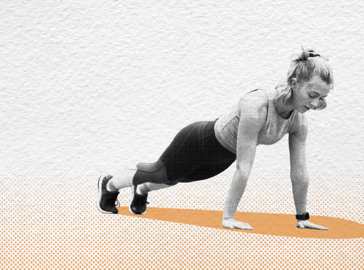 A woman doing press-ups.