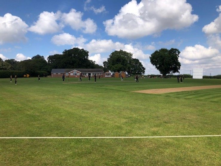 Pitchside view of the wicket at Fillongley Cricket Club.